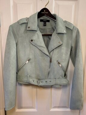 Forever 21 Pale Mint Suede-Look Moto Jacket